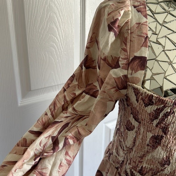 House of Harlow 1960 Linen Blend Midi Dress Pink White Palm Print Size Medium - Picture 6 of 14